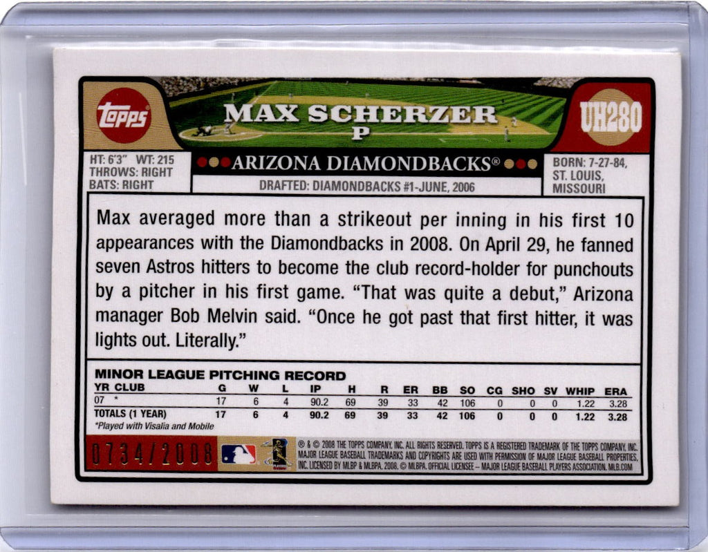 2008 Topps Updates & Highlights #UH280 Max Scherzer Gold #/2008
