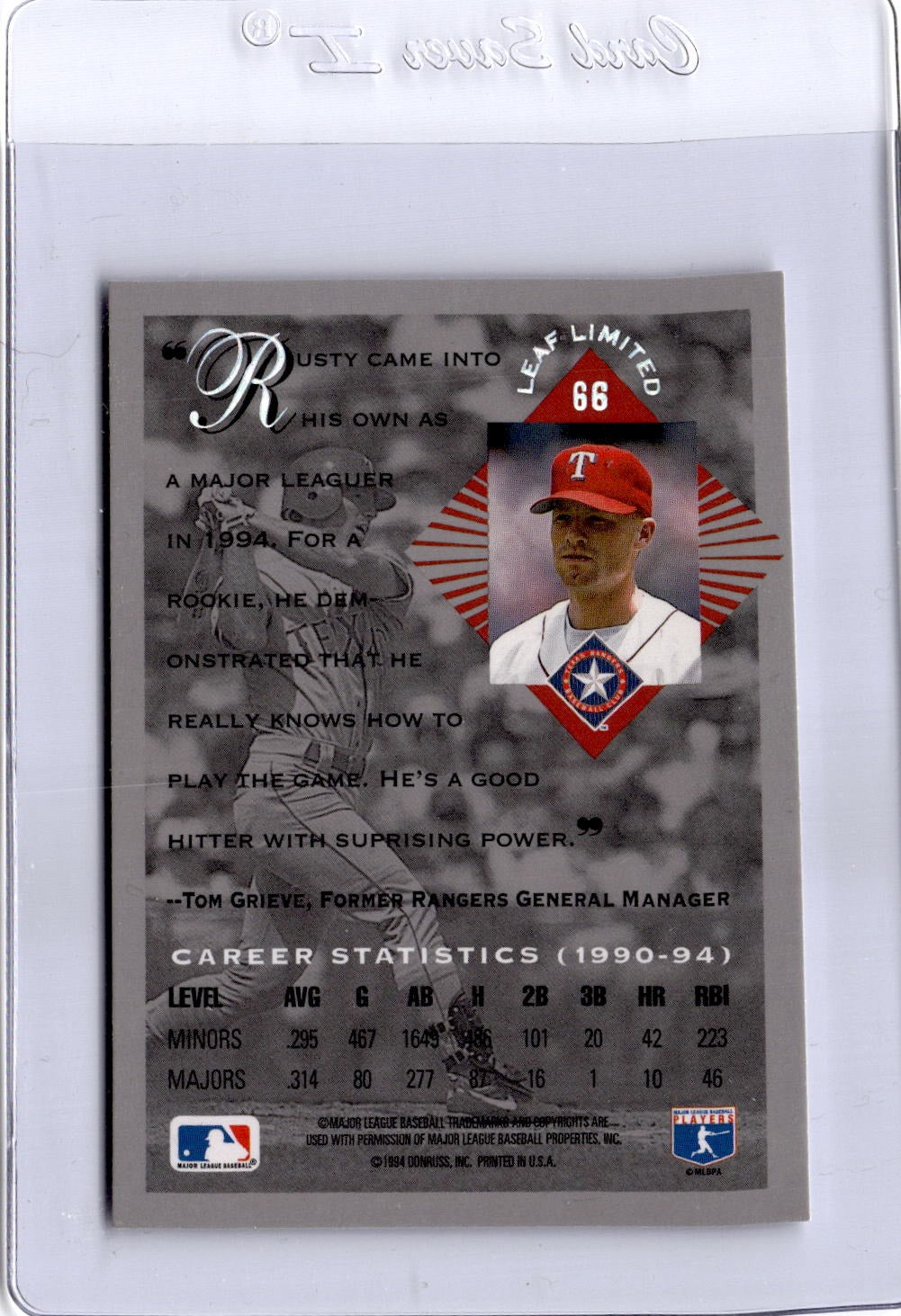 1994 Leaf Limited Rookies #66 Rusty Greer
