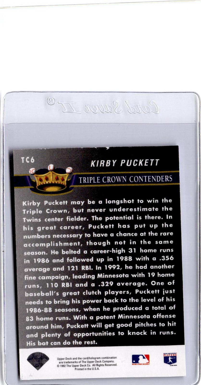 1993 Upper Deck #TC6 Kirby Puckett Triple Crown Contenders