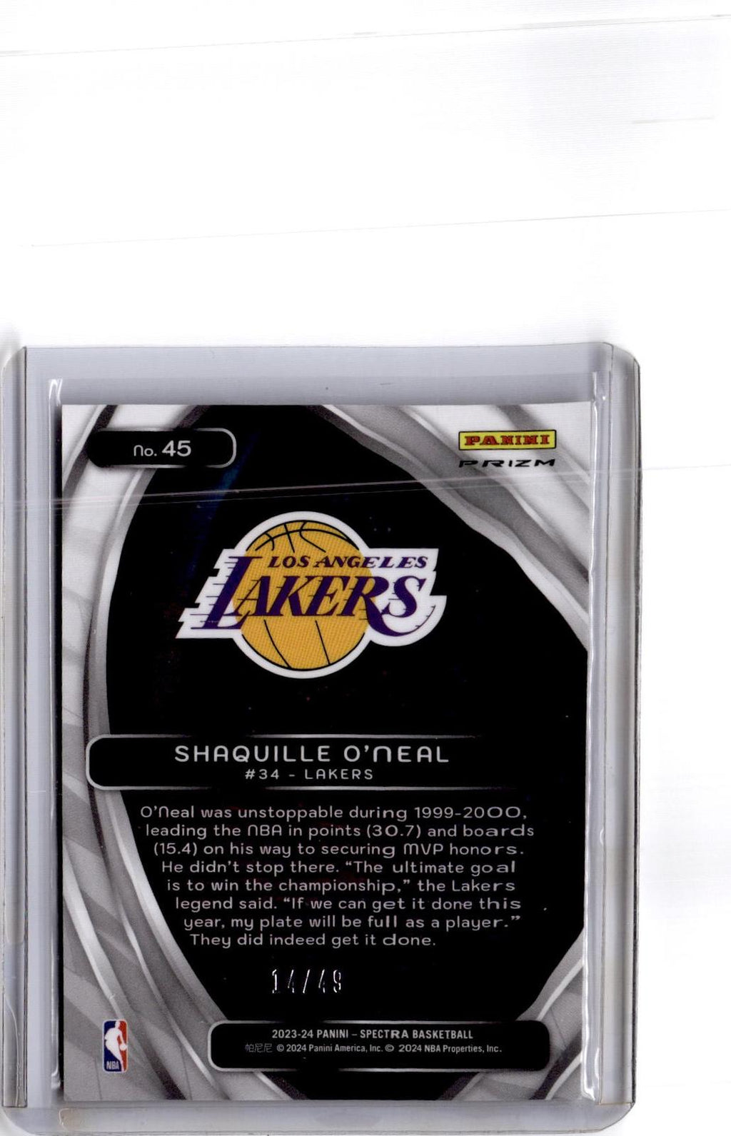 2023-24 Panini Spectra Shaquille O'Neal Titan International Red and Yellow #/49