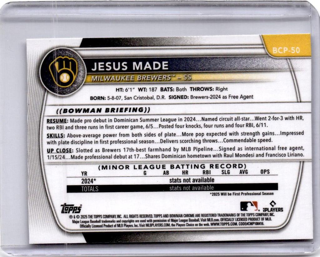 2025 Bowman #BCP-50 Jesus Made Chrome Prospects