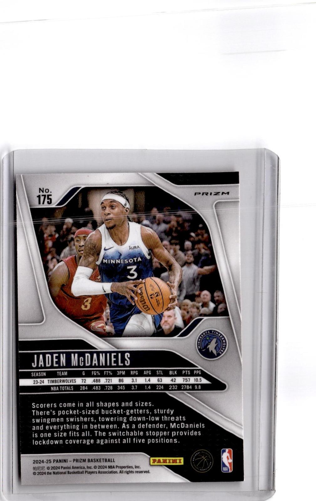 2024-25 Panini Prizm #175 Jaden McDaniels Prizm Red Sparkle