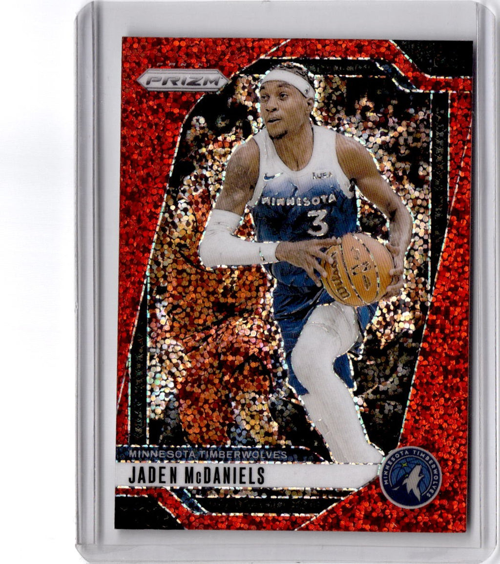 2024-25 Panini Prizm #175 Jaden McDaniels Prizm Red Sparkle