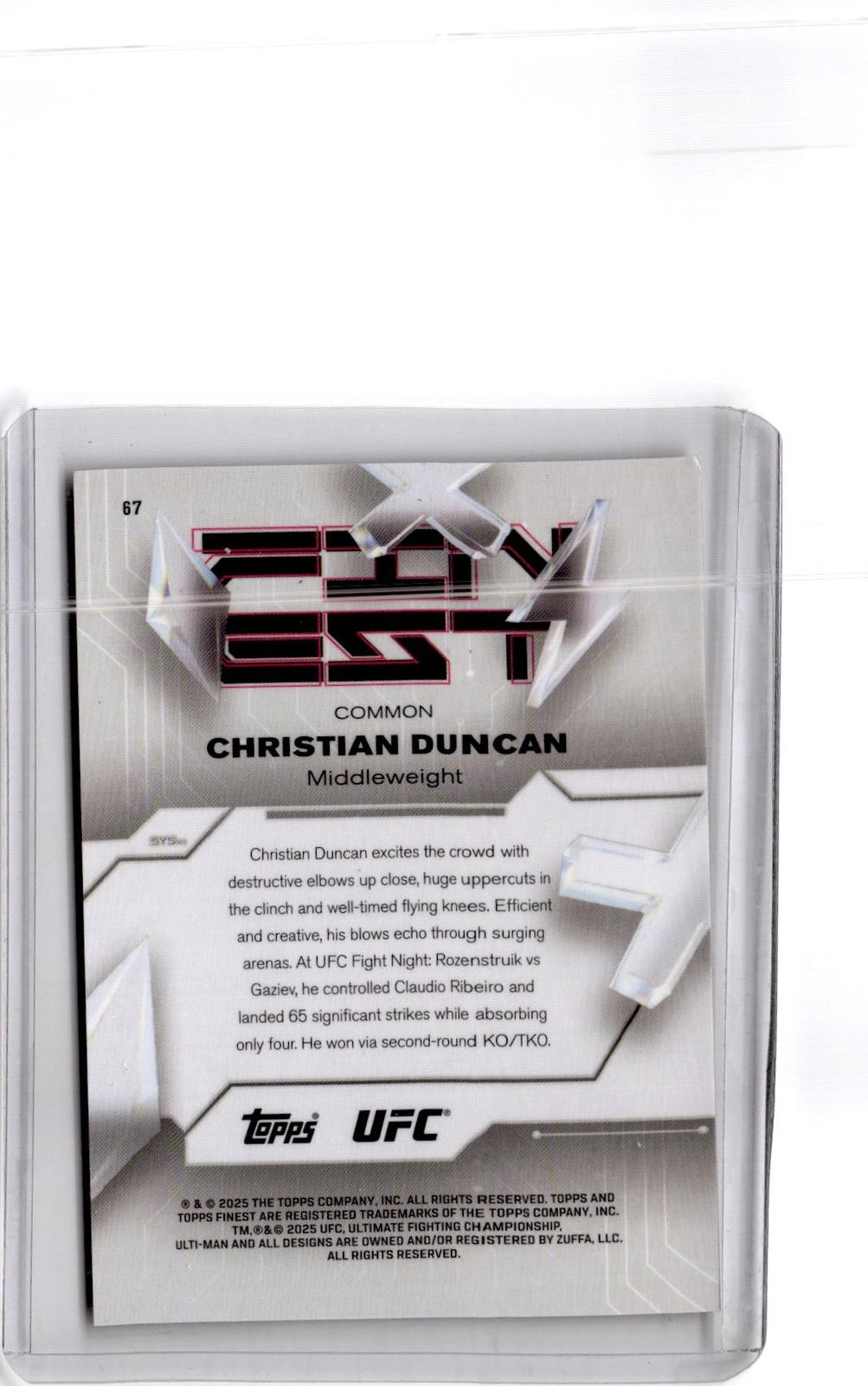 2025 Topps Finest UFC #67 Christian Duncan Red/Black Vapor Refractor