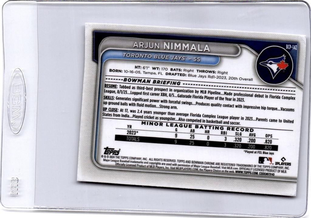 2024 Bowman #BCP-142 Arjun Nimmala Chrome Prospects