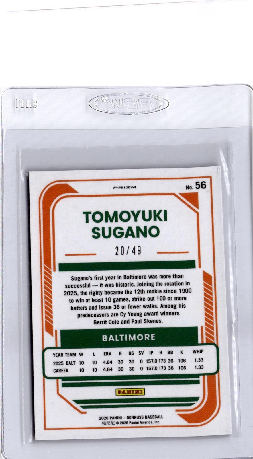 2026 Donruss #56 Tomoyuki Sugano Optic Purple #/49