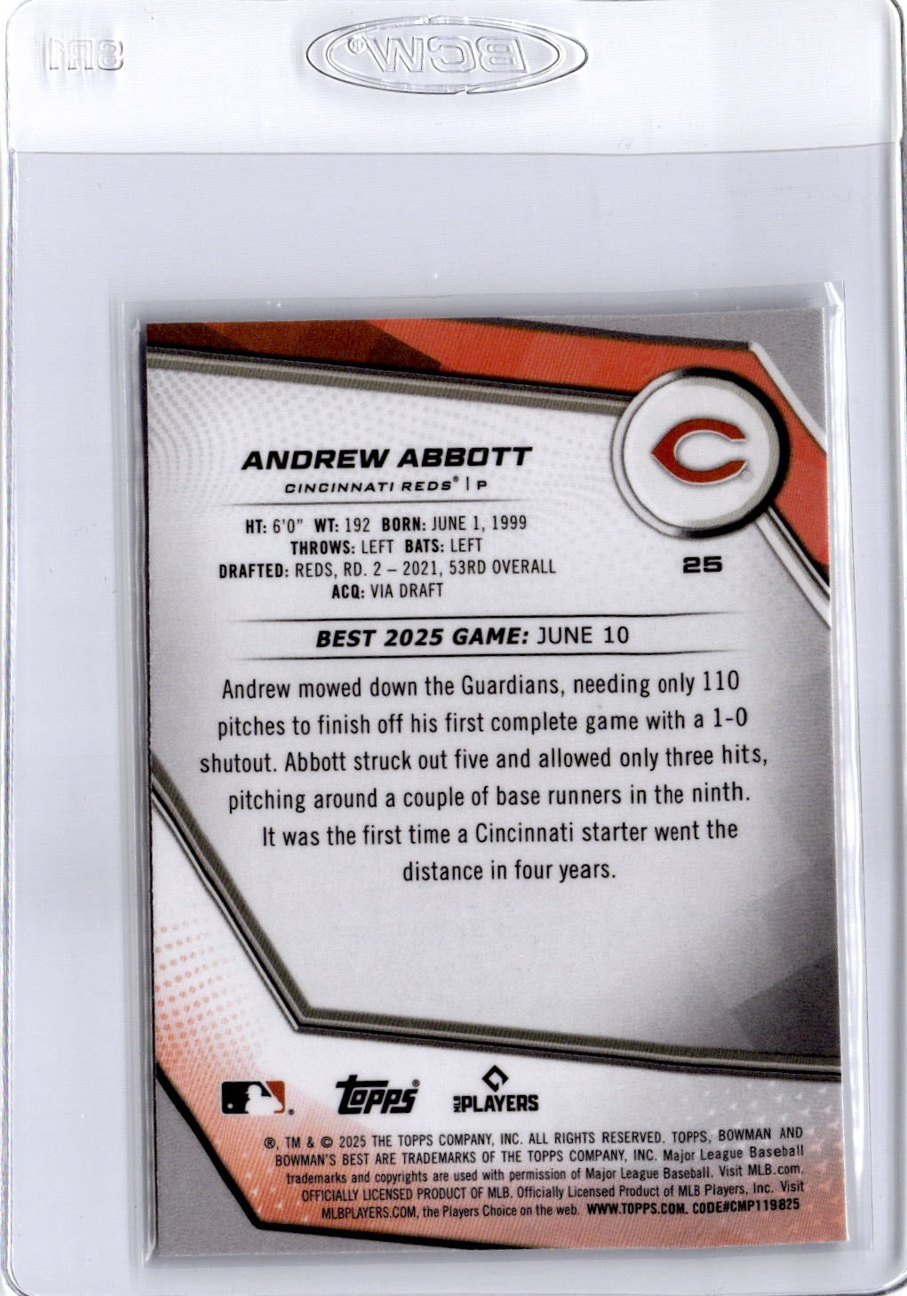 2025 Bowman's Best #25 Andrew Abbott Lazer Refractor #/350