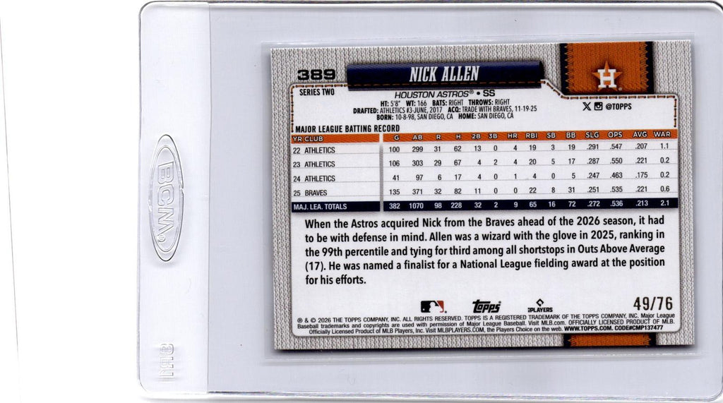 2026 Topps #389 Nick Allen Independence Day #/76