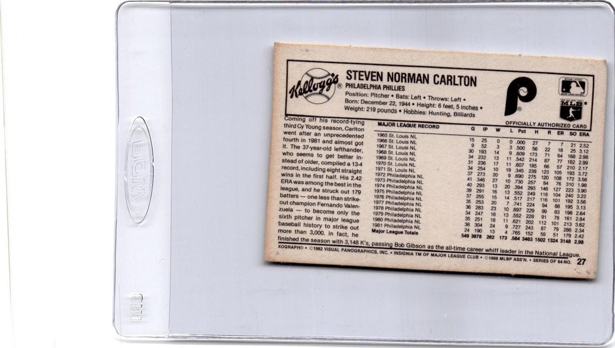 1982 Kellogg's 3-D Super Stars #27 Steve Carlton
