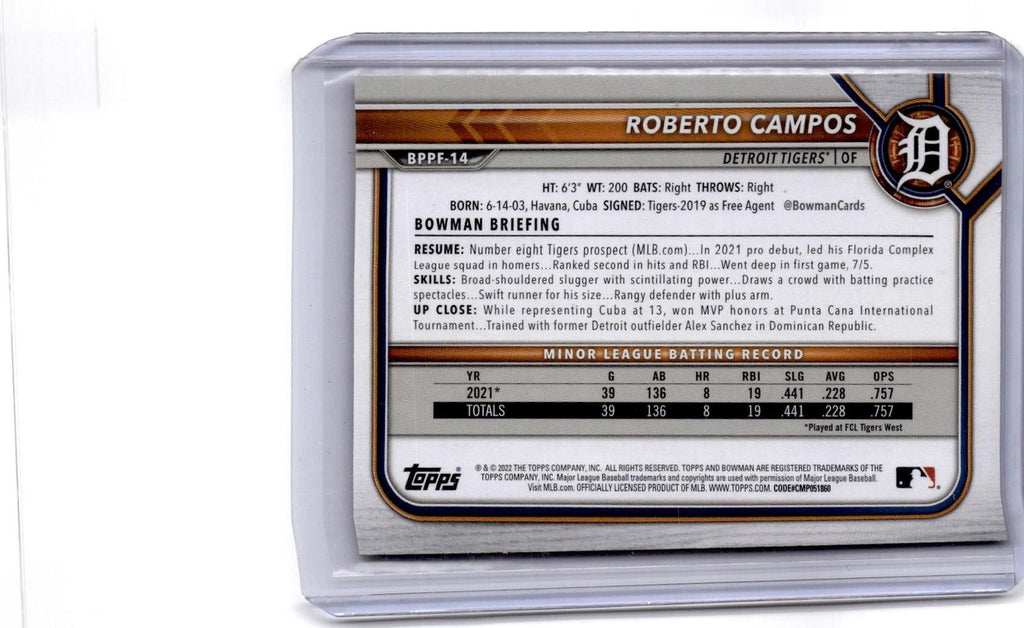 2022 Bowman 1st Edition #BPPF-14 Roberto Campos Yellow Foil #/75