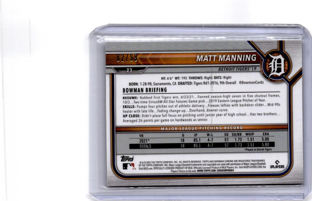2022 Bowman Chrome #23 Matt Manning Green Refractor #/99