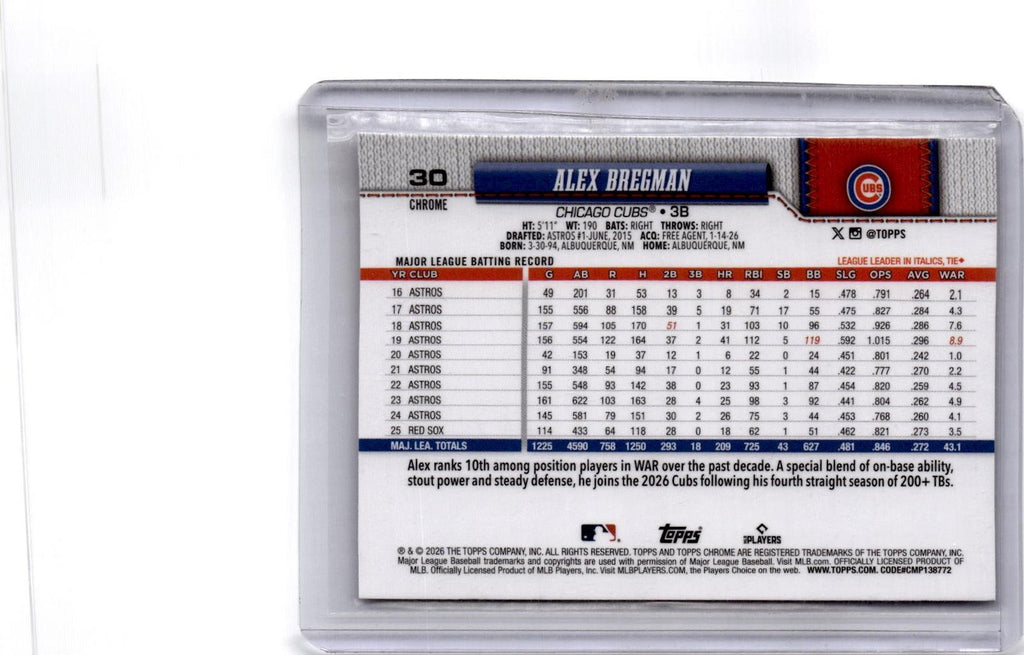 2026 Topps Chrome #30 Alex Bregman Lightboard Logo Refractor