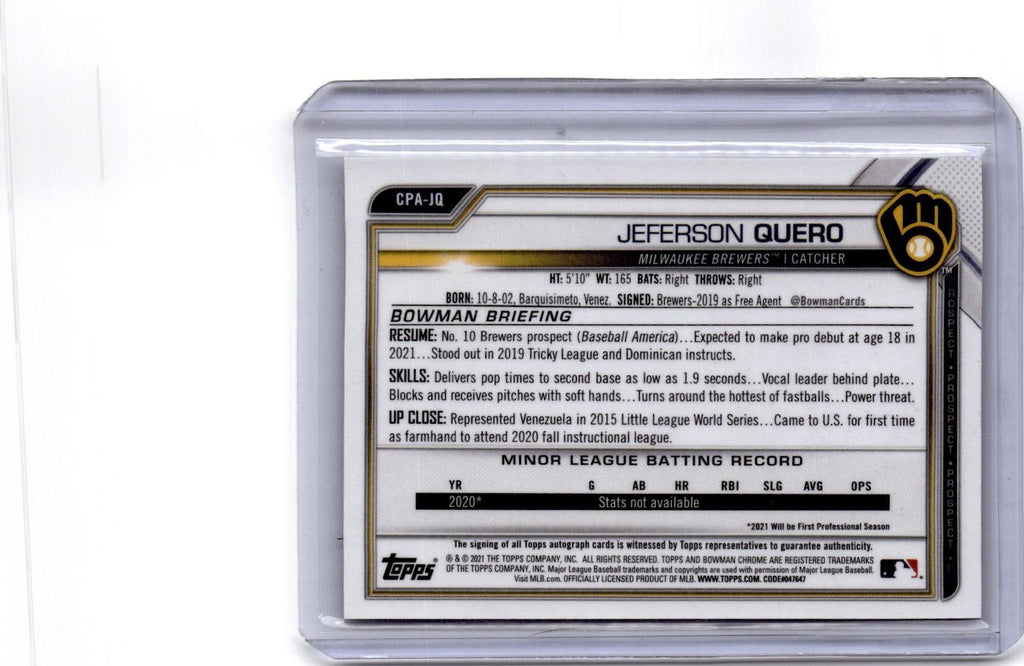 2021 Bowman Chrome #CPA-JQ Jeferson Quero Prospect Autographs