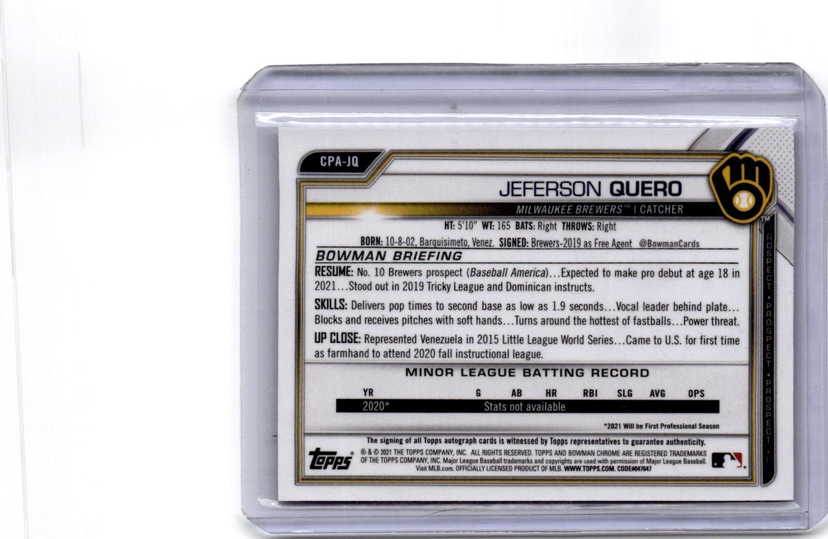 2021 Bowman Chrome #CPA-JQ Jeferson Quero Prospect Autographs