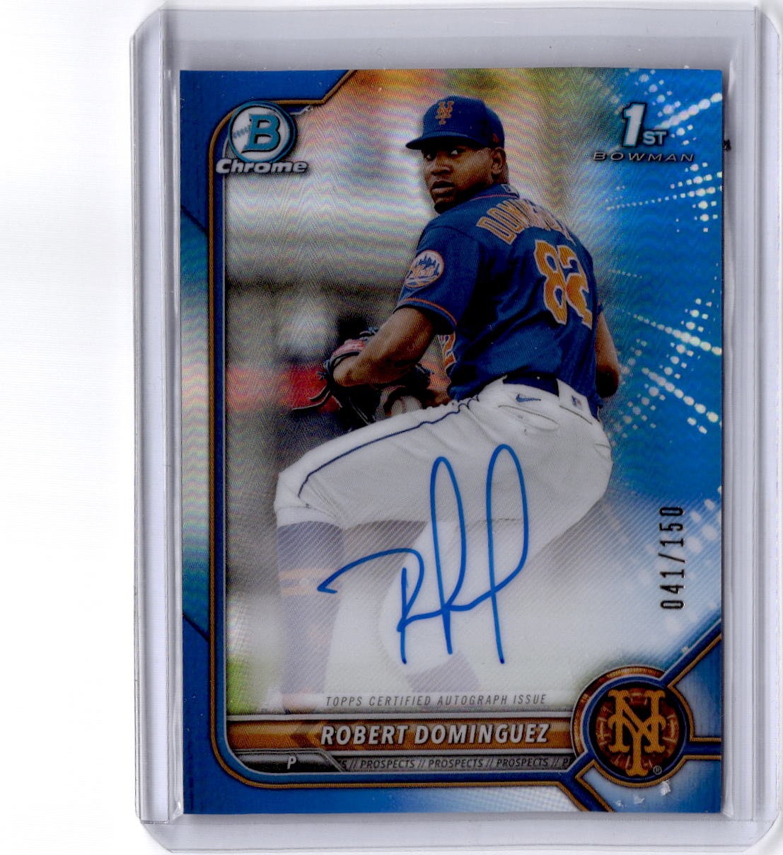 2022 Bowman Robert Dominguez Chrome Prospects Autographs Refractor Blue/150