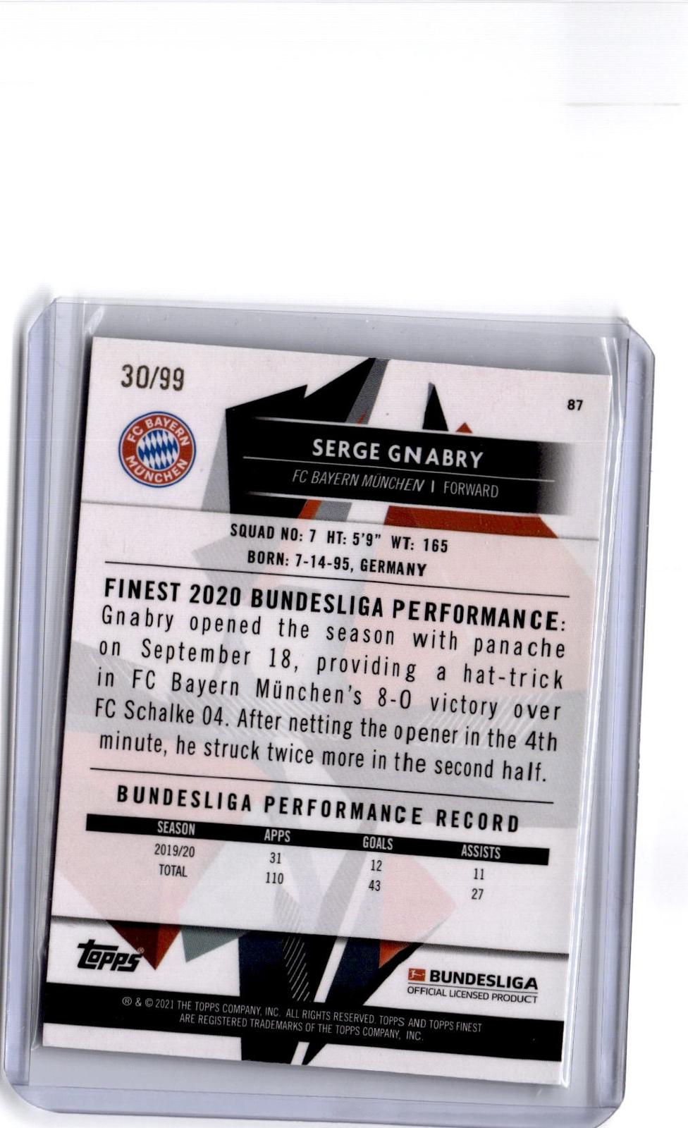 2020-21 Finest Bundesliga #87 Serge Gnabry Green Wave #/99