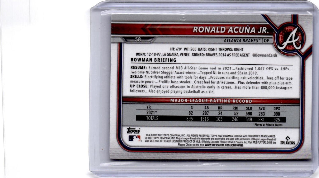 2022 Bowman Chrome Sapphire Edition #58 Ronald Acuña Jr.