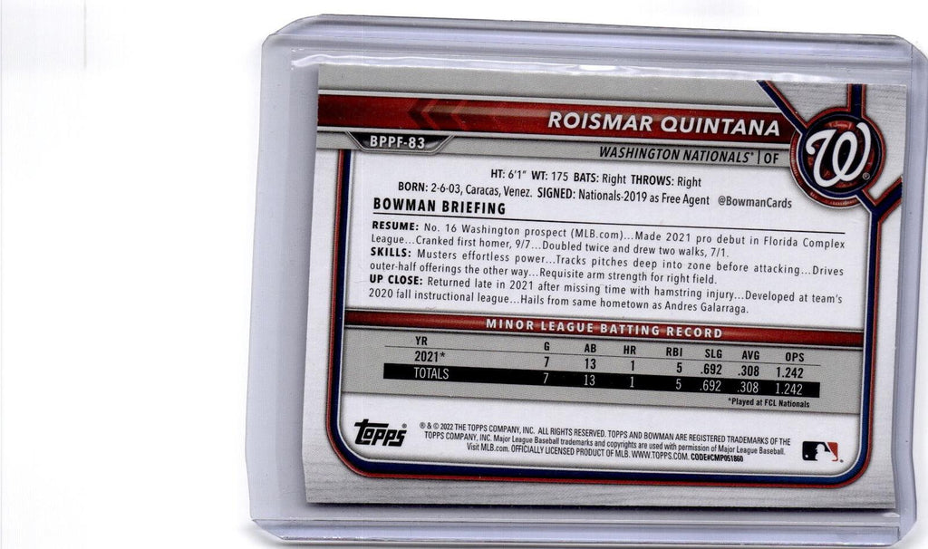 2022 Bowman 1st Edition #BPPF-83 Roismar Quintana Sky Blue Foil