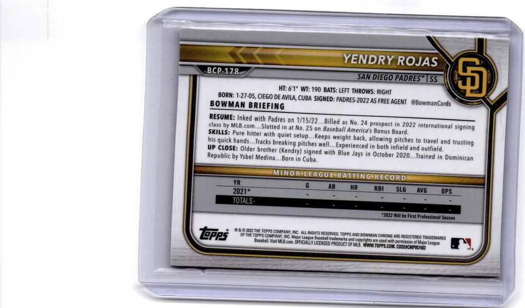 2022 Bowman Chrome Sapphire Edition #BCP-178 Yendry Rojas Prospects