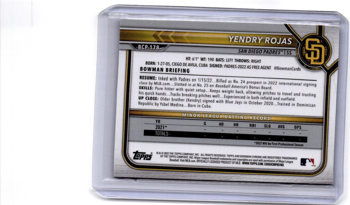 2022 Bowman Chrome Sapphire Edition #BCP-178 Yendry Rojas Prospects