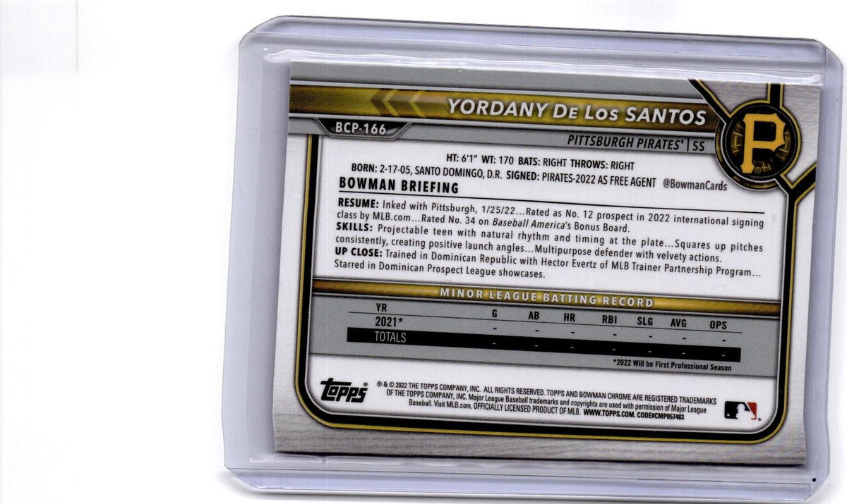 2022 Bowman Chrome Sapphire Edition #BCP-166 Yordany De Los Santos Prospects