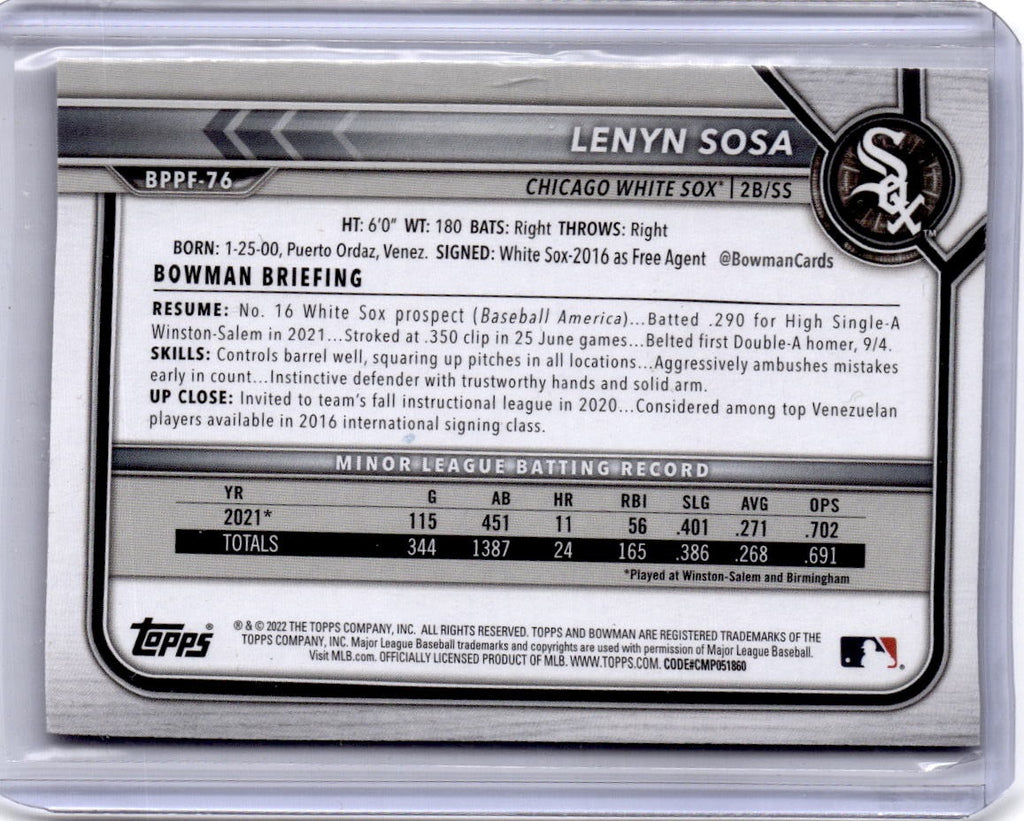 2022 Bowman 1st Edition #BPPF-76 Lenyn Sosa Sky Blue Foil
