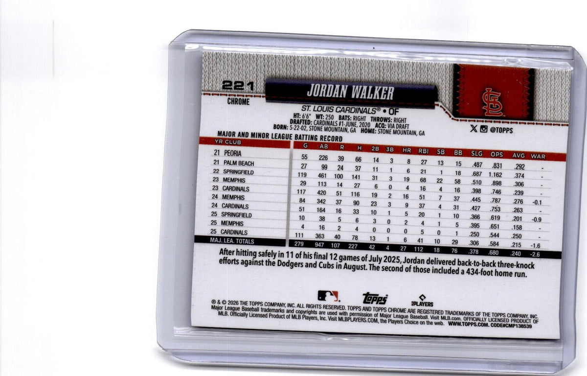 2026 Topps Chrome #221 Jordan Walker Blue X-Fractors #/150