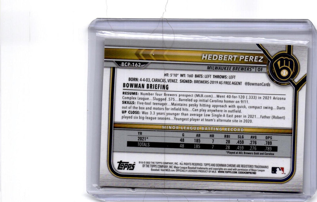 2022 Bowman Chrome Sapphire Edition #BCP-162 Hedbert Perez Prospects Yellow #/50