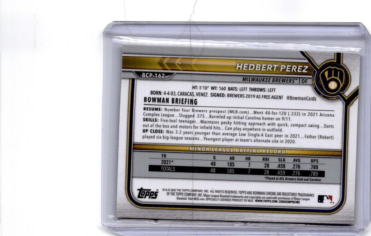 2022 Bowman Chrome Sapphire Edition #BCP-162 Hedbert Perez Prospects Yellow #/50