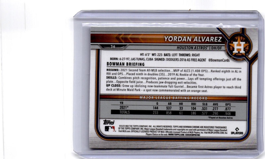 2022 Bowman Chrome Sapphire Edition #36 Yordan Alvarez