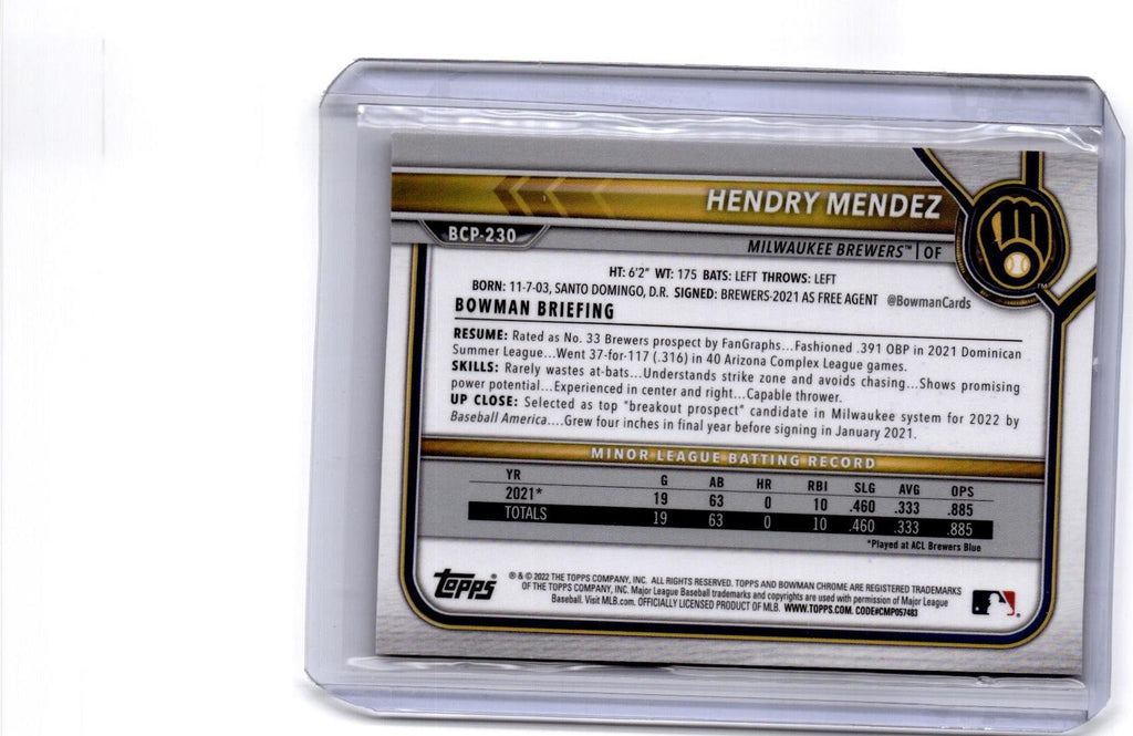 2022 Bowman Sapphire Edition #BCP-88 Hendry Mendez Orange #/75