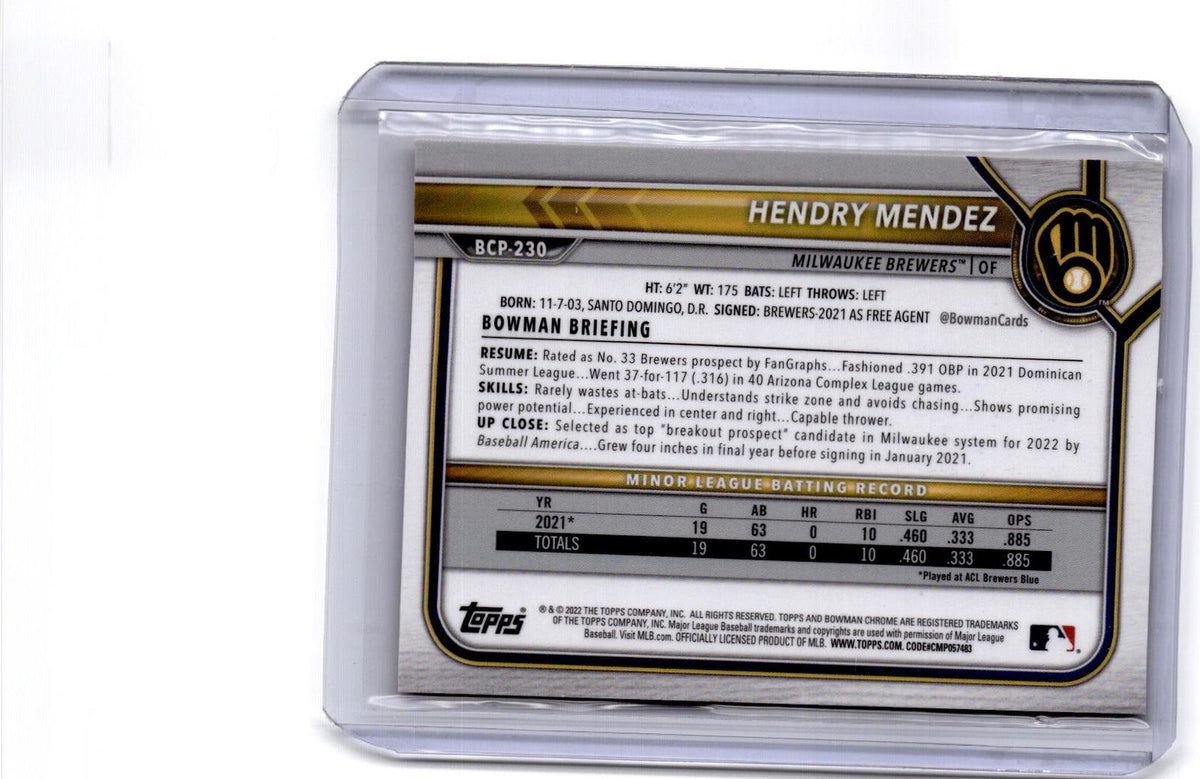 2022 Bowman Sapphire Edition #BCP-88 Hendry Mendez Orange #/75
