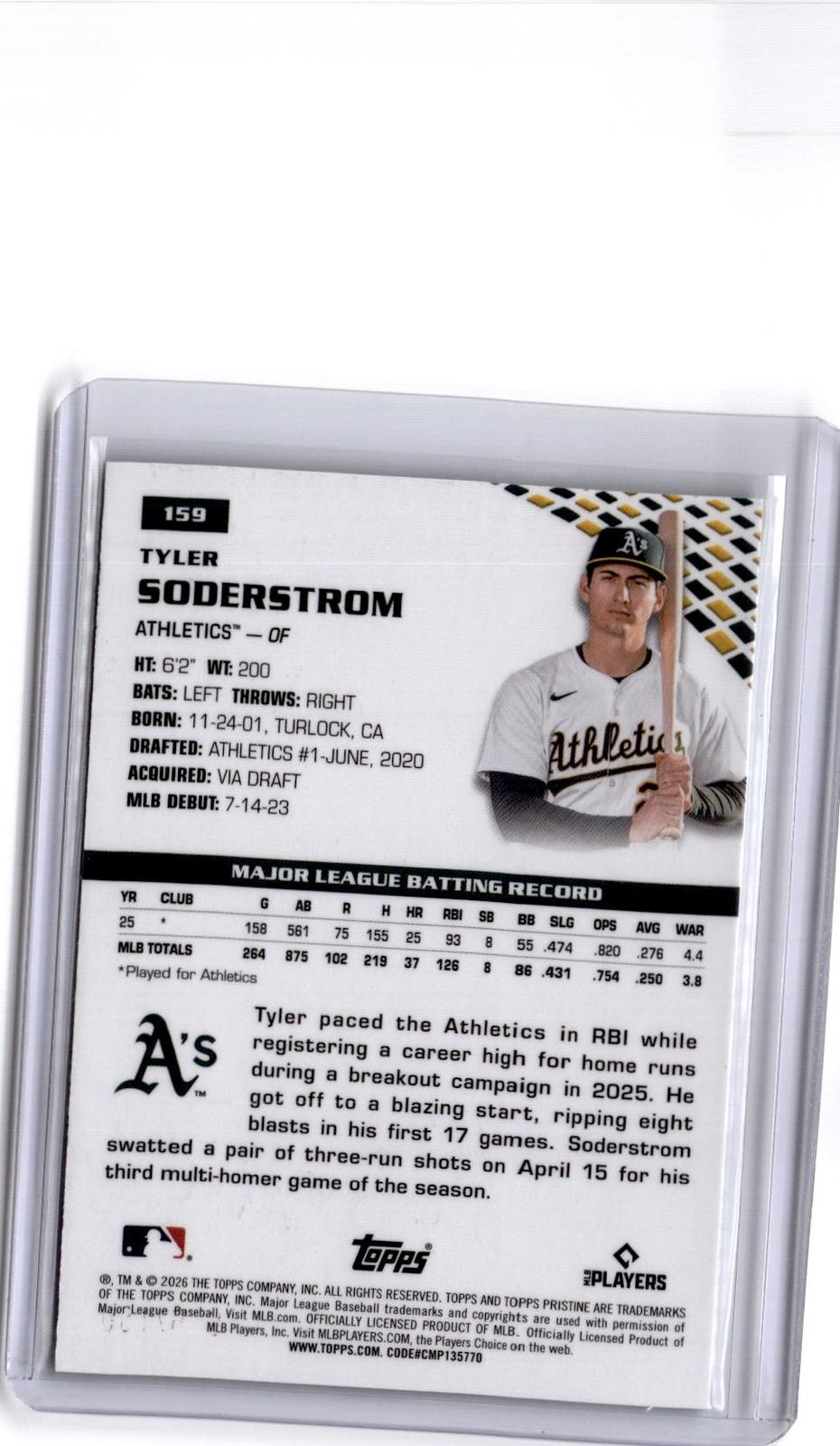 2026 Topps Pristine #159 Tyler Soderstrom Green Refractor #/150