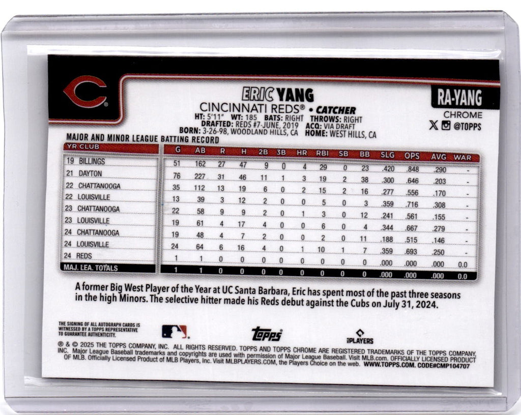2025 Topps Chrome #RA-YANG Eric Yang Rookie Autographs Green Refractor #/99