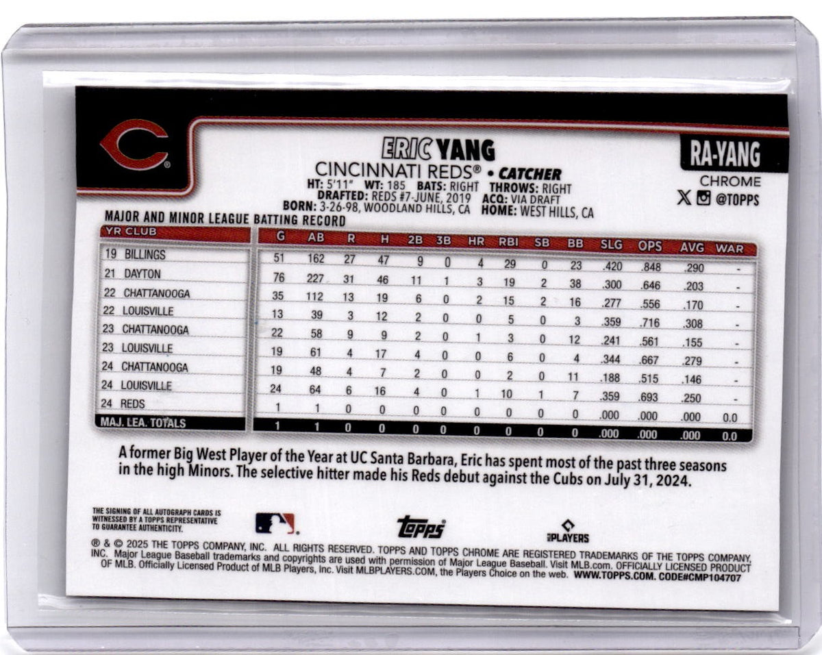2025 Topps Chrome #RA-YANG Eric Yang Rookie Autographs Green Refractor #/99
