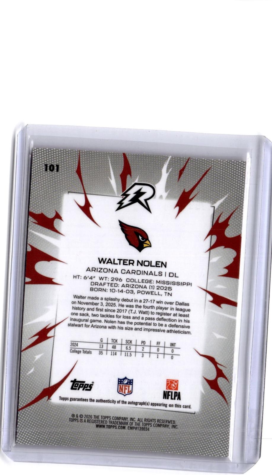 2025 Topps Resurgence #101 Walter Nolen Signatures Magenta Surge Refractor #/299