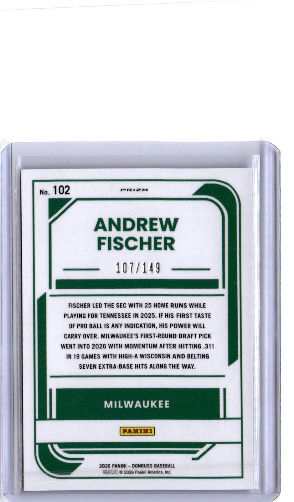 2026 Donruss #102 Andrew Fischer Optic Flex #/149