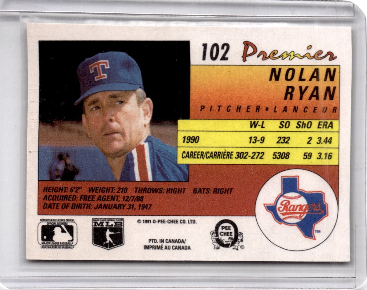 1991 O-Pee-Chee Premier #102 Nolan Ryan