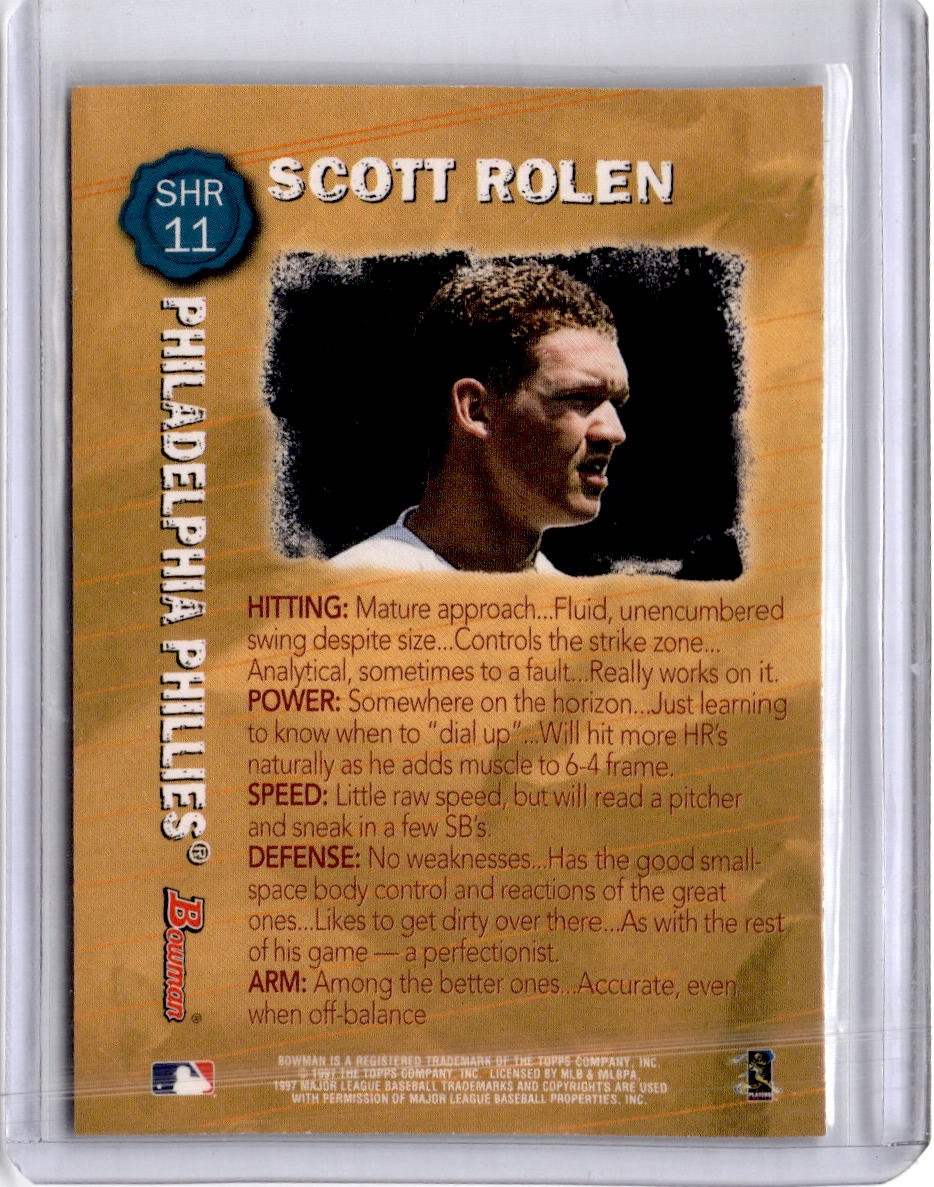 1997 Bowman #SHR 11 Scott Rolen Scout's Honor Roll