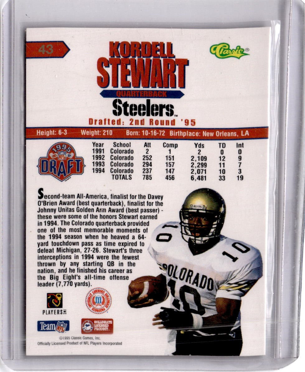 1995 Classic NFL Rookies #43 Kordell Stewart Printer's Proofs