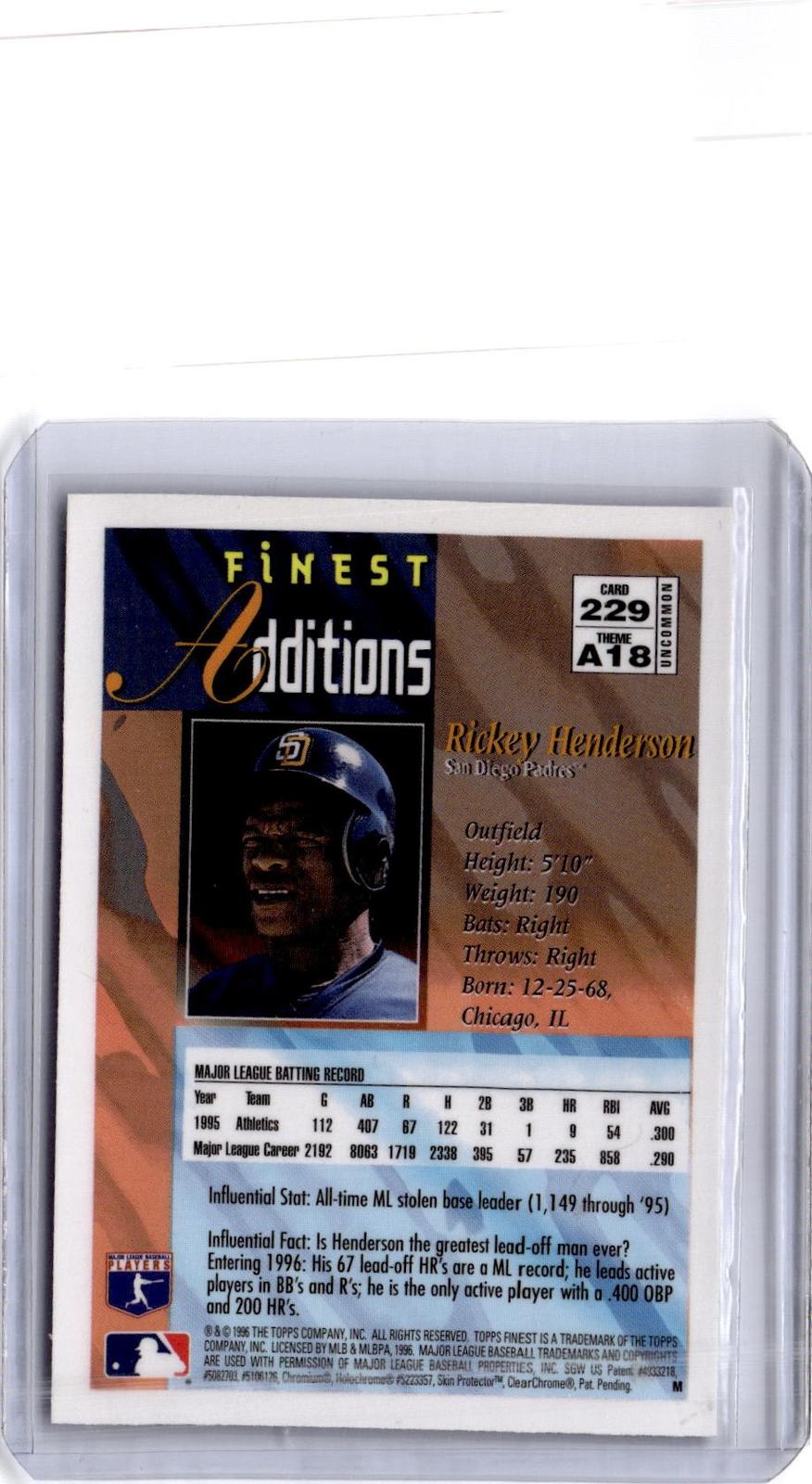 1996 Finest #229 Rickey Henderson Uncommon SIlver