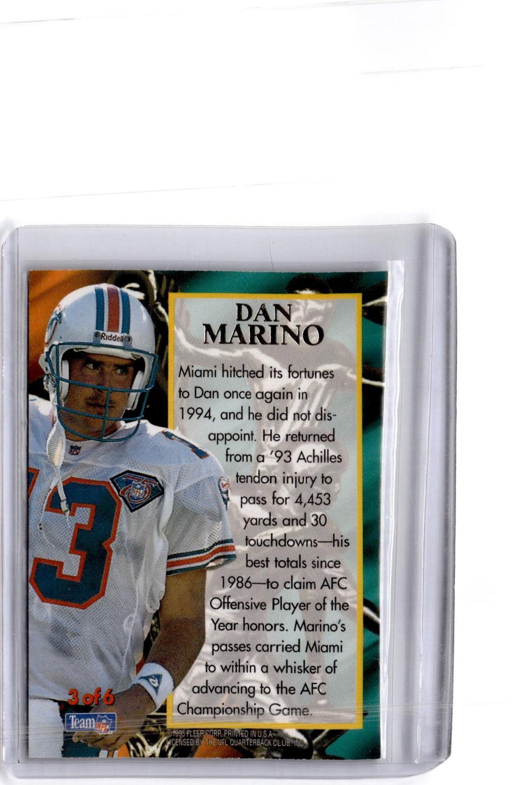 1995 Ultra #3 Dan Marino Award Winners Gold Medallion