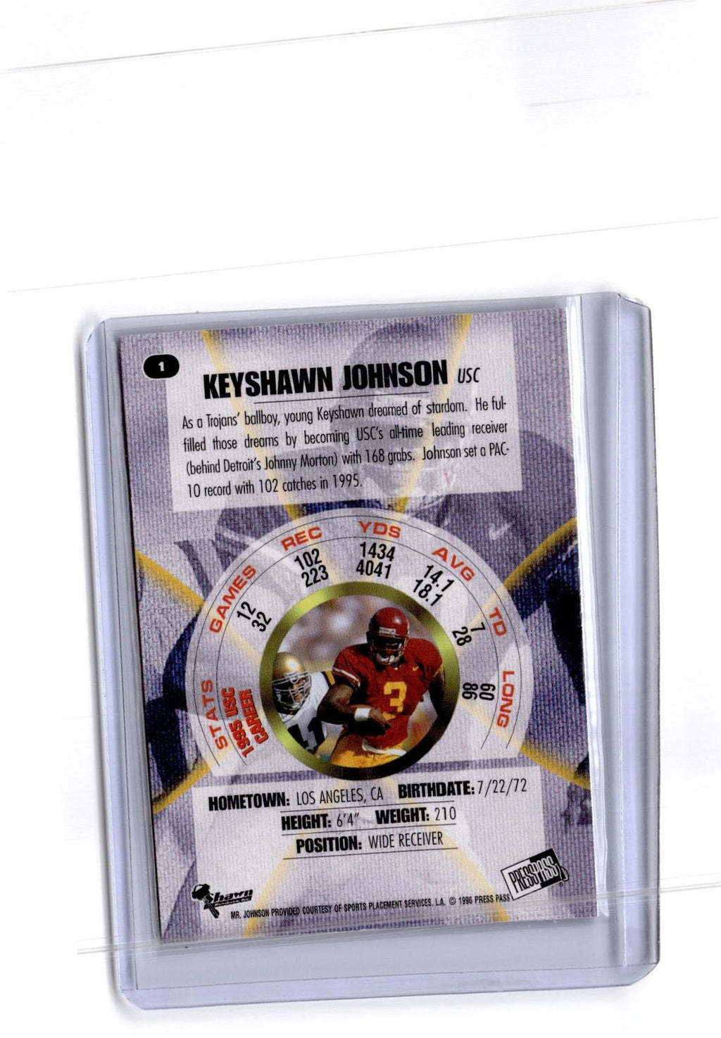 1996 Press Pass #1 Keyshawn Johnson