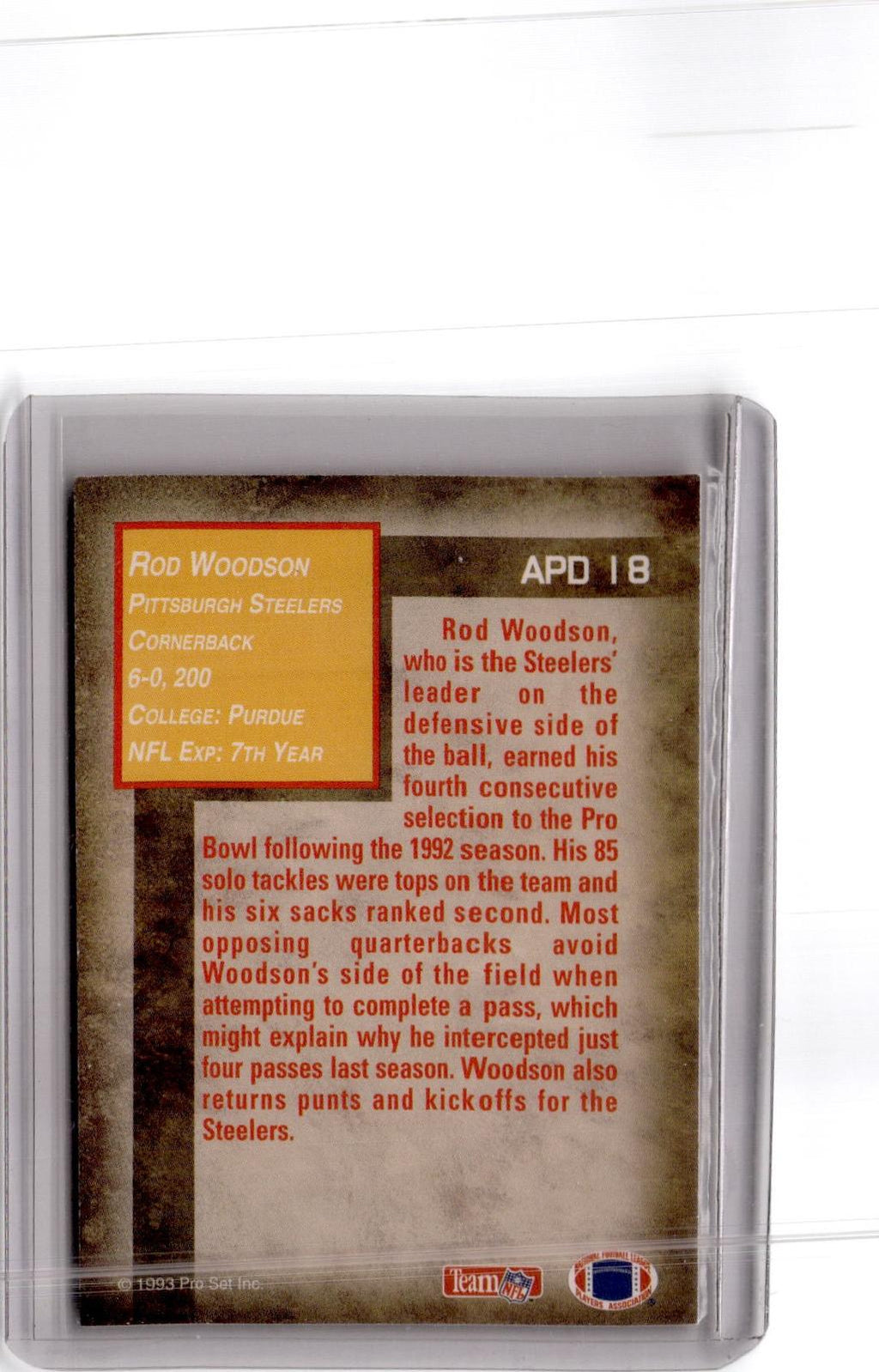1993 Pro Set Power #APD18 Rod Woodson All-Power Defense