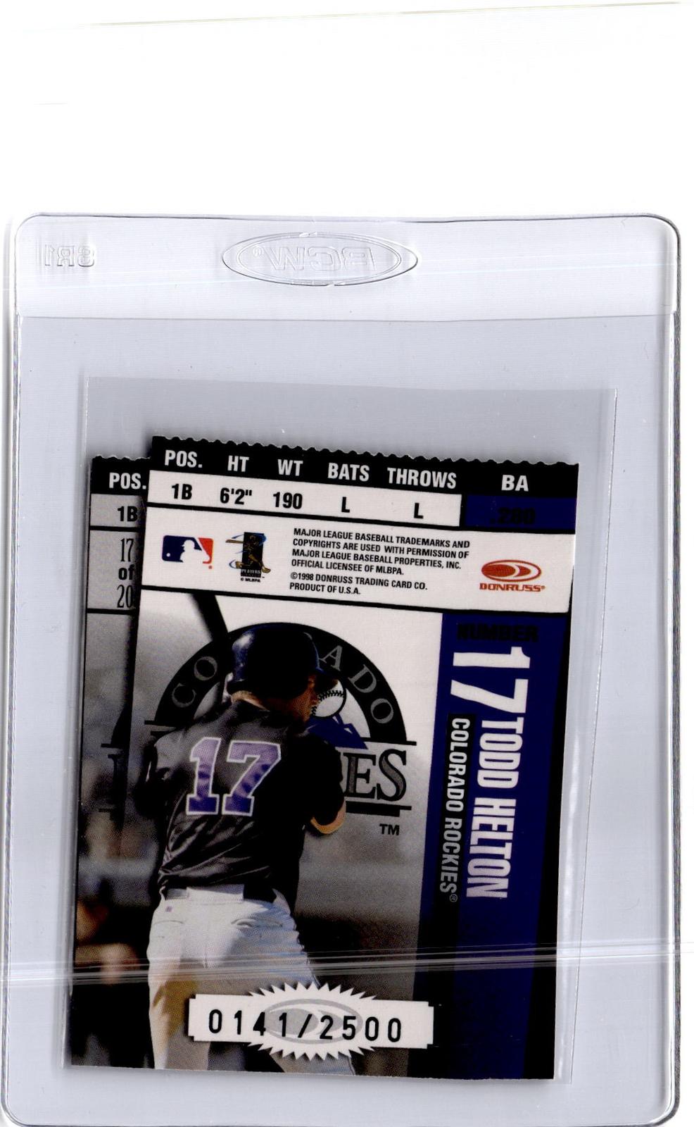 1998 Leaf Rookies & Stars #17 Larry Walker / Todd Helton Ticket Masters #/2500