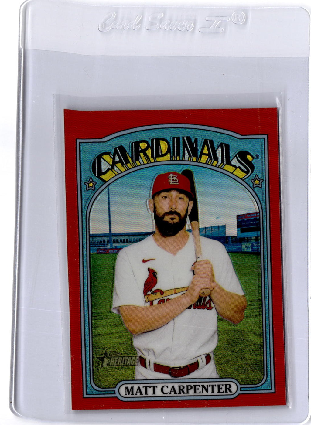 2021 Topps Heritage #677 Matt Carpenter Chrome Red Refractor #/372