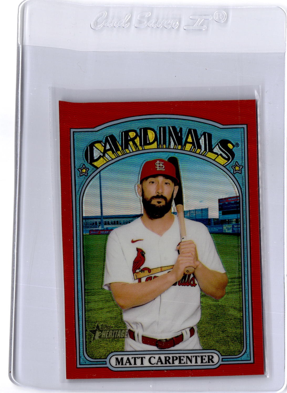 2021 Topps Heritage #677 Matt Carpenter Chrome Red Refractor #/372