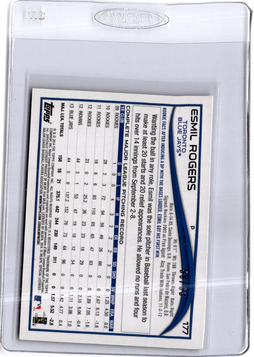 2014 Topps #177 Esmil Rogers Black #/63