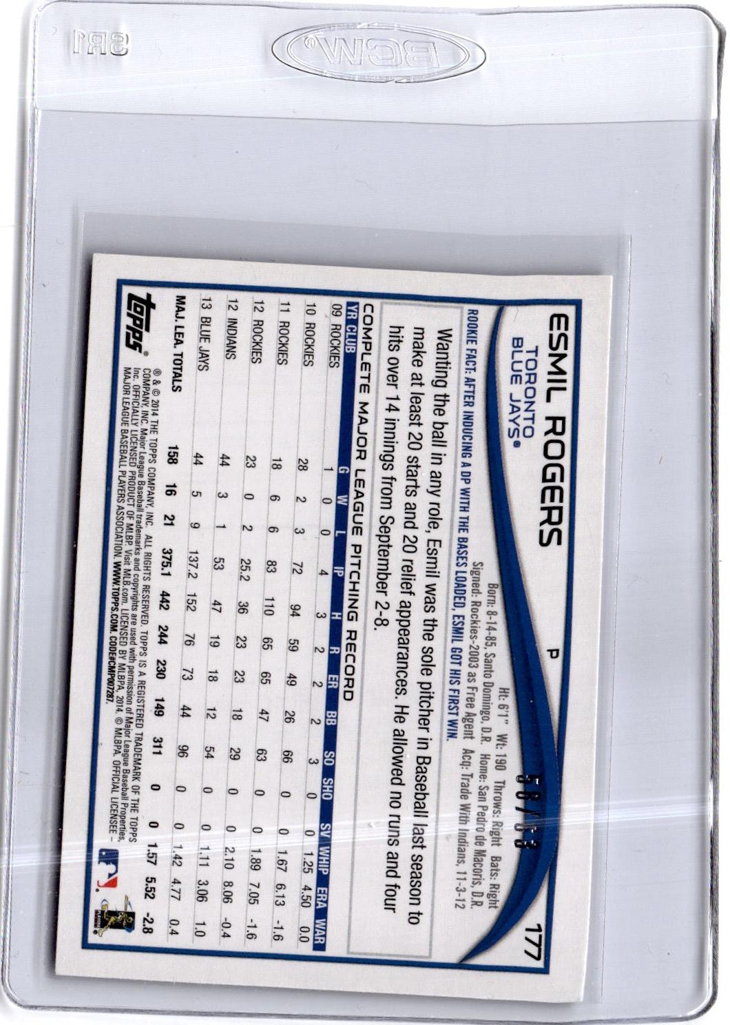 2014 Topps #177 Esmil Rogers Black #/63