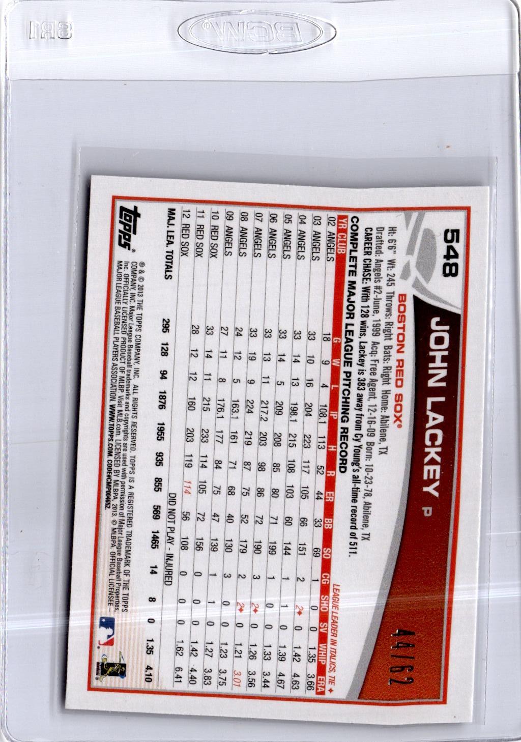 2013 Topps #548 John Lackey Black #/62